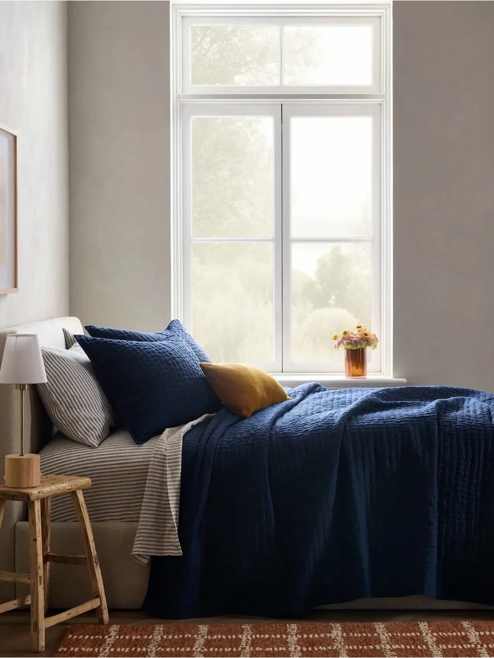 Quince NWOT Linen and Cotton Stitch Quilt Set in Navy full/Queen 918